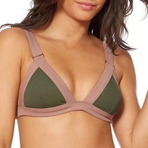 Dolce Vita Army Green/Pink Ribbed Bikini Top